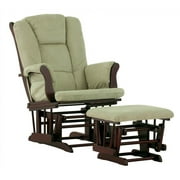 Glider and Ottoman in Cherry Finish with Sage Cushions