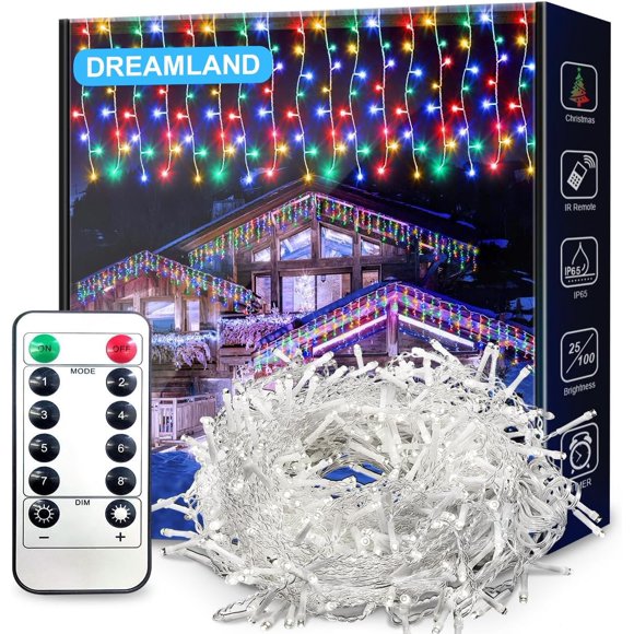 DREAMLAND Guirlandes Lumineuses de Noël 42 Pieds, Guirlandes Lumineuses Extérieures avec 400 LED 75 Gouttes, IP65 Guirlandes Lumineuses Suspendues Étanches pour Décoration de Jardin de Noël Multicolore