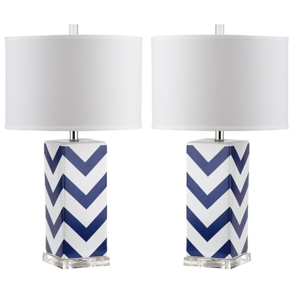 SAFAVIEH Chevron 27 in. Ceramic Table Lamp with Off-White Cotton Shade, Set of 2