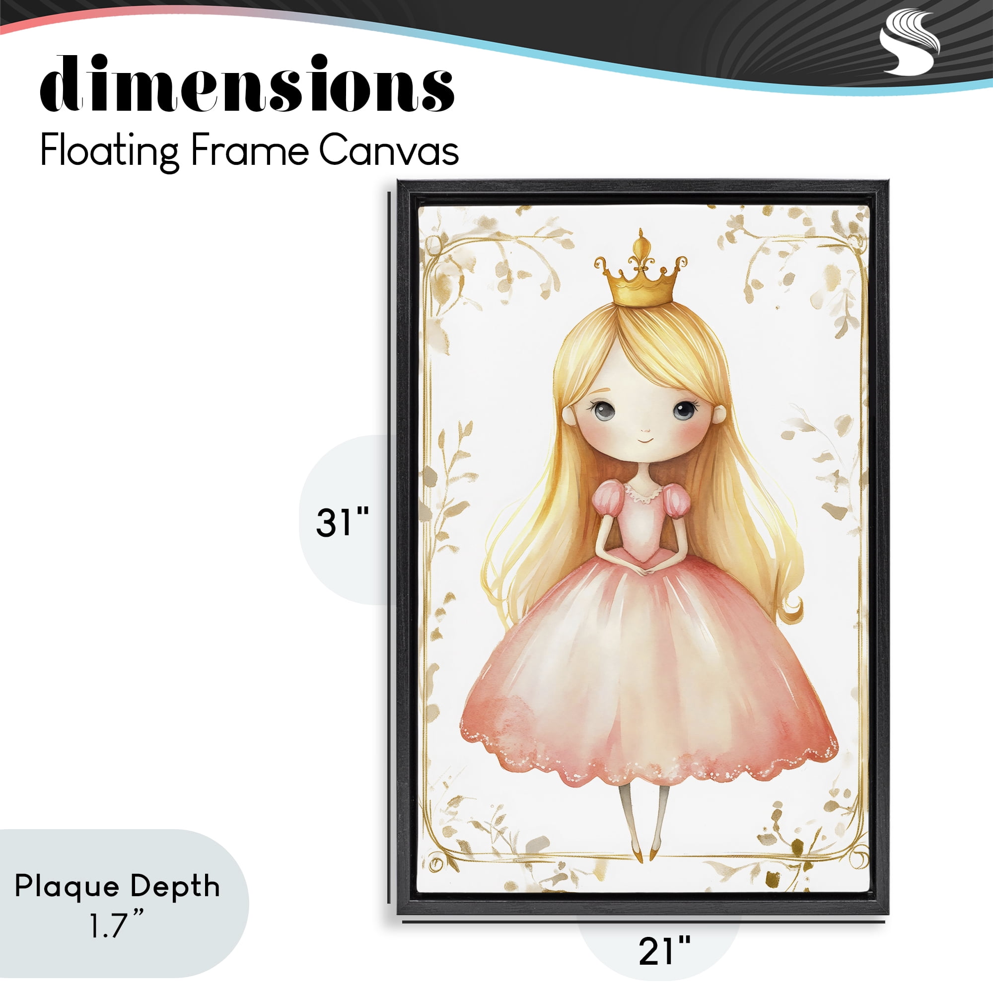 Stupell Industries Golden Crown Fairytale Princess Black Framed Floater Canvas Wall Art, design by Creative Studio