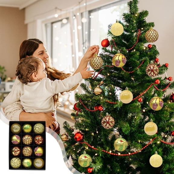 Christmas Ornaments Set, 12 Pcs Shatterproof Fall Christmas Tree Decorations Ball Ornaments Bulk, 2.36 Inch Elegant Hanging Ornaments for Xmas Trees Wedding Decor