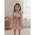 thumbnail image 6 of BemeyourBBs Toddler Baby Thanksgiving Outfit Kids Girls Smocked Dress Long Sleeve Crew Neck Plaid Embroidery Turkey Fall Dress Thanksgiving Clothes, 6 of 9