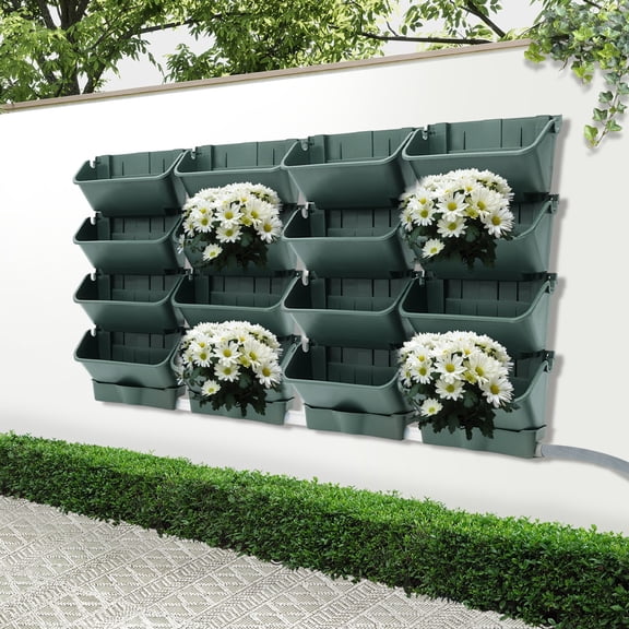 16pcs Hanging Vertical Wall-Mounted Plant Bag for Garden Vertical Garden Planter Green with Drainage Kit