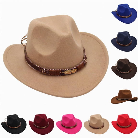 Nwiuh Kids Cowboy Hat for Girls Boys Western Cowgirl Hat with Boho Belt Unisex Wide Brim Fedora Hat (Coffee, 3-8 Years)