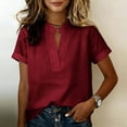 thumbnail image 3 of Favoffer Women's Work Shirts Short Sleeve V Neck Loose Fit Solid Color Casual Blouses for Business Office Meeting Daily, 3 of 9