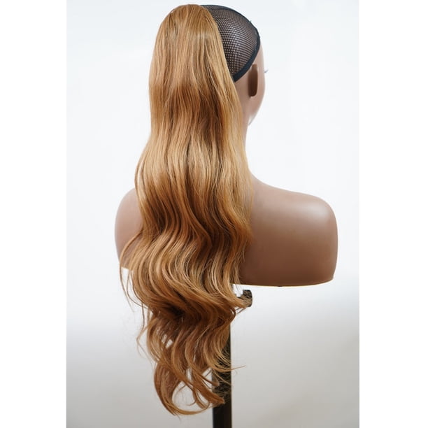 Peluca con extensión de coleta de 24 pulgadas, con pinza, cola larga, rizada y ondulada, suave y natural, extensiones de cabello sintético para mujer con bandas.
