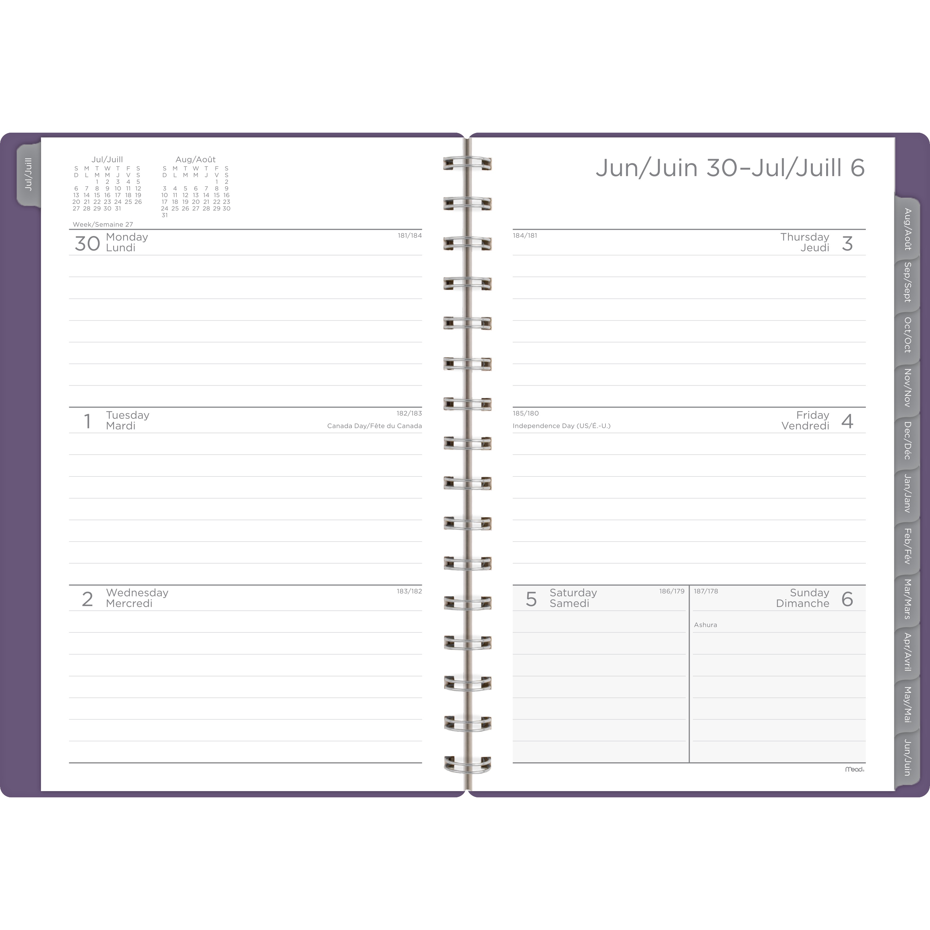 Agenda scolaire hebdomadaire Mead® Basic Purple 2025-2026