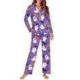 thumbnail image 4 of DISNIMO Ghost Bat Printed Women Pajama Sets Soft Comfy Sleepwear Long Sleeve Nightwear with Long Pajama Pants Halloween Button Down Loungewear with Pockets, 2XL, 4 of 7