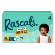 Rascals Premium Absorbent Baby Diapers Size 4, 72 Count