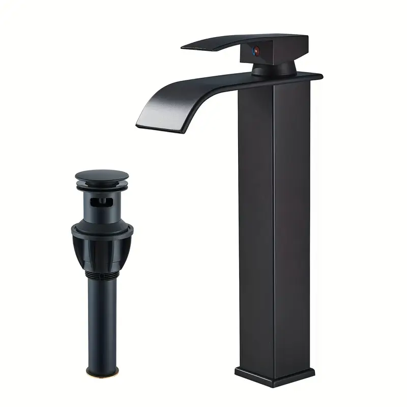 Bathroom Vessel Sink Faucet Basin Waterfall Vanity Tap with Drain Black