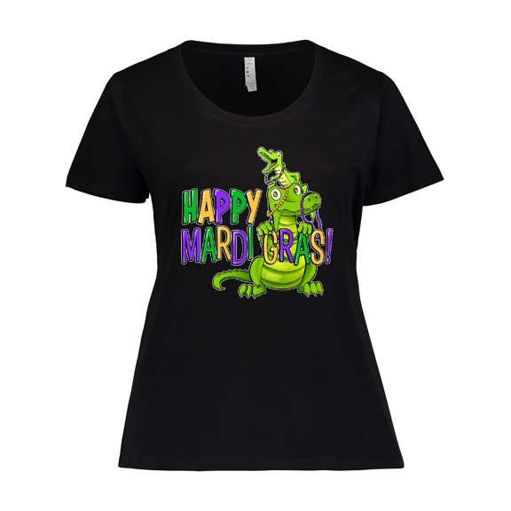 Inktastic Happy Mardi Gras Big and Little Alligators with Beads Women's Plus Size T-Shirt