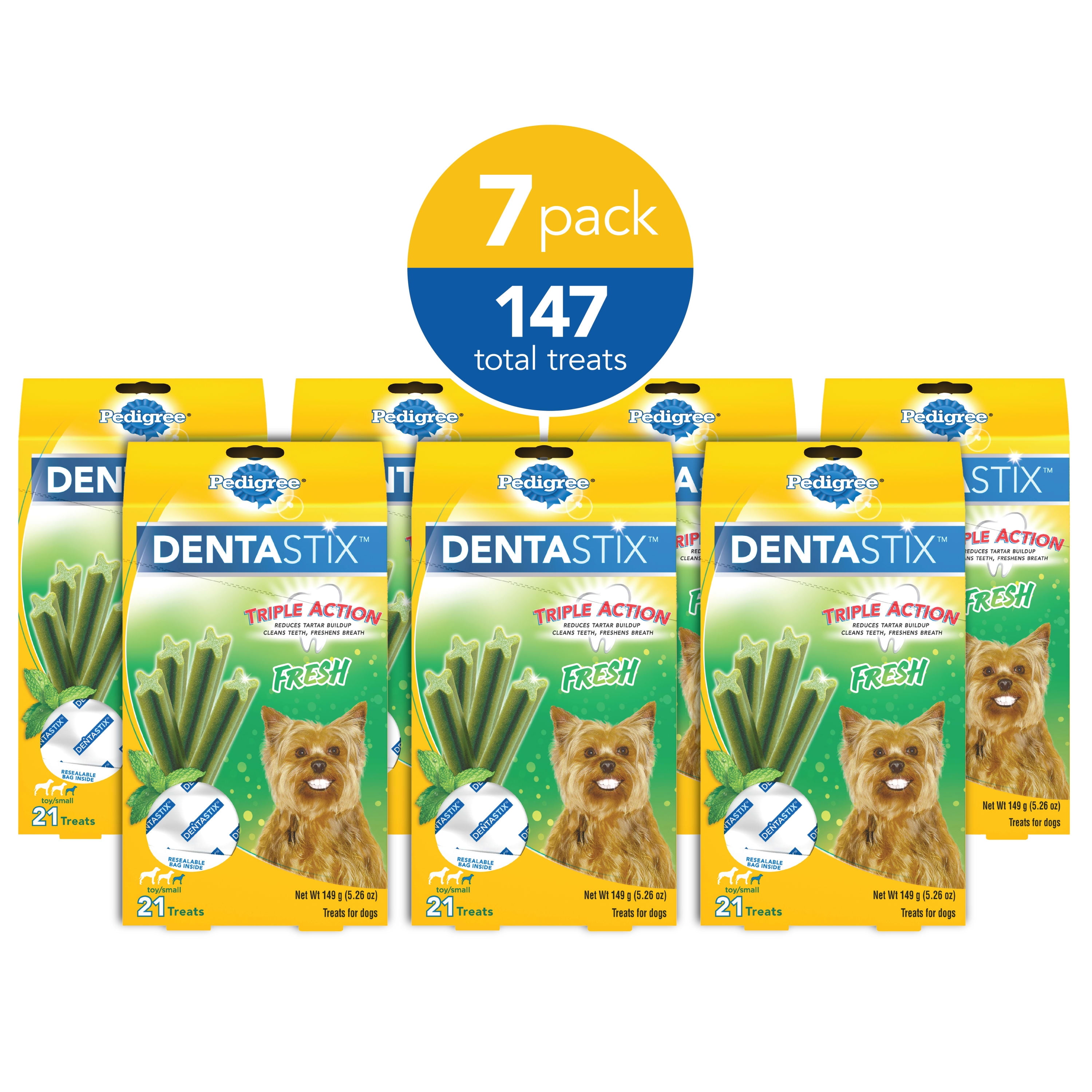 PEDIGREE DENTASTIX Toy/Small Dental Dry Dog Treats Fresh - 5.26 oz. Pack (21 Treats)