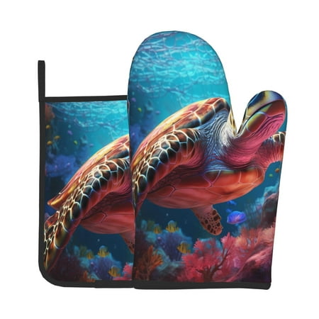 

Gaeub Colorful Ocean Sea Turtle Print Oven Mitts and Pot Holders Sets of 2 Heat Resistant Pad Cooking Gloves for Baking BBQ Home Decor