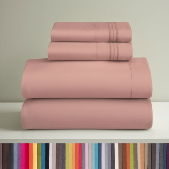 Clara Clark Full Size Sheets Set, Hotel Luxury 4 Piece Deep Pocket Sheets, Ultra Soft Microfiber Bed Sheets Set, Peach