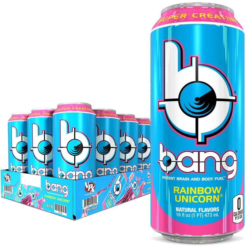 (12 Cans) Bang Rainbow Unicorn Energy Drink with Super Creatine, 16 fl