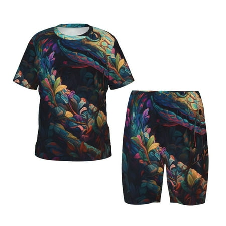 Luyuia Colorful Patterned Snake Print Girls  2-Piece Tie-Dye Pajama Set  Cute Summer Loungewear with Shirt and Tank Shorts Nightwear-Large