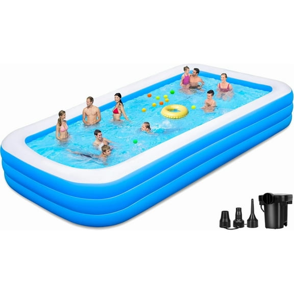 Large Inflatable Pool for Family, 165'' x 76'' x 22'' Full-Sized Blow Up Pool for Adults, Oversized Thickened Inflatable Swimming Pool for Summer Water Party Backyard Garden Lawn
