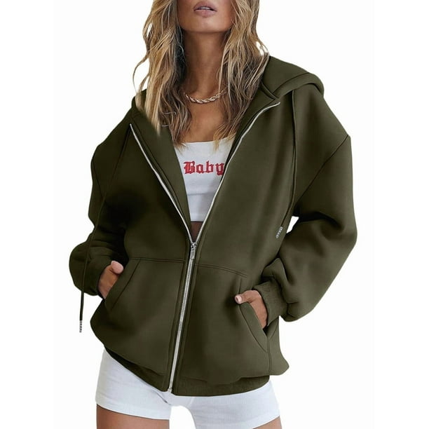 Sudaderas con Capucha y Cremallera para Mujer, Sudaderas Extragrandes, Conjuntos de Moda Escolar para Otoño, Chaquetas Informales, Ropa de Invierno Verde XXL