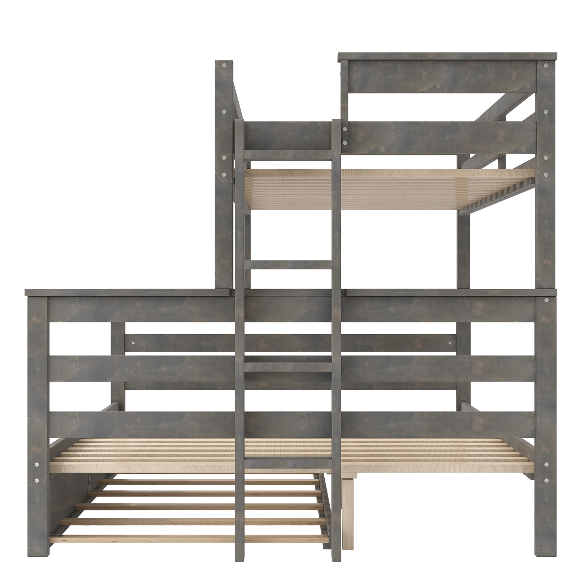 Noble House Zahra Twin XL over Queen Detachable Bunk Bed with Pull-out Guest Trundle, 3-in-1 Sleeping Solution, Grey
