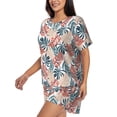 thumbnail image 2 of Kdxio Tropical Leaves Print Pajamas Sets for Women Short-Sleeved Pjs with Lounge Shorts Two Piece Sleepwear S-4XL, 2 of 9