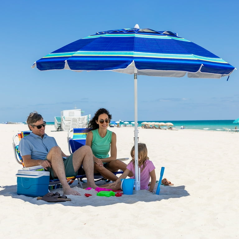 AMMSUN 8 Ft Heavy Duty Beach Umbrella, Blue Stripe photo 3