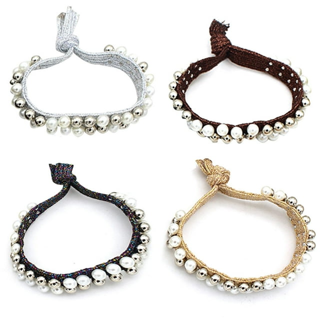 4PCS Femmes Cheveux Cravate Double Usage Faux Perle Décor Ponytail Titulaire Bracelet