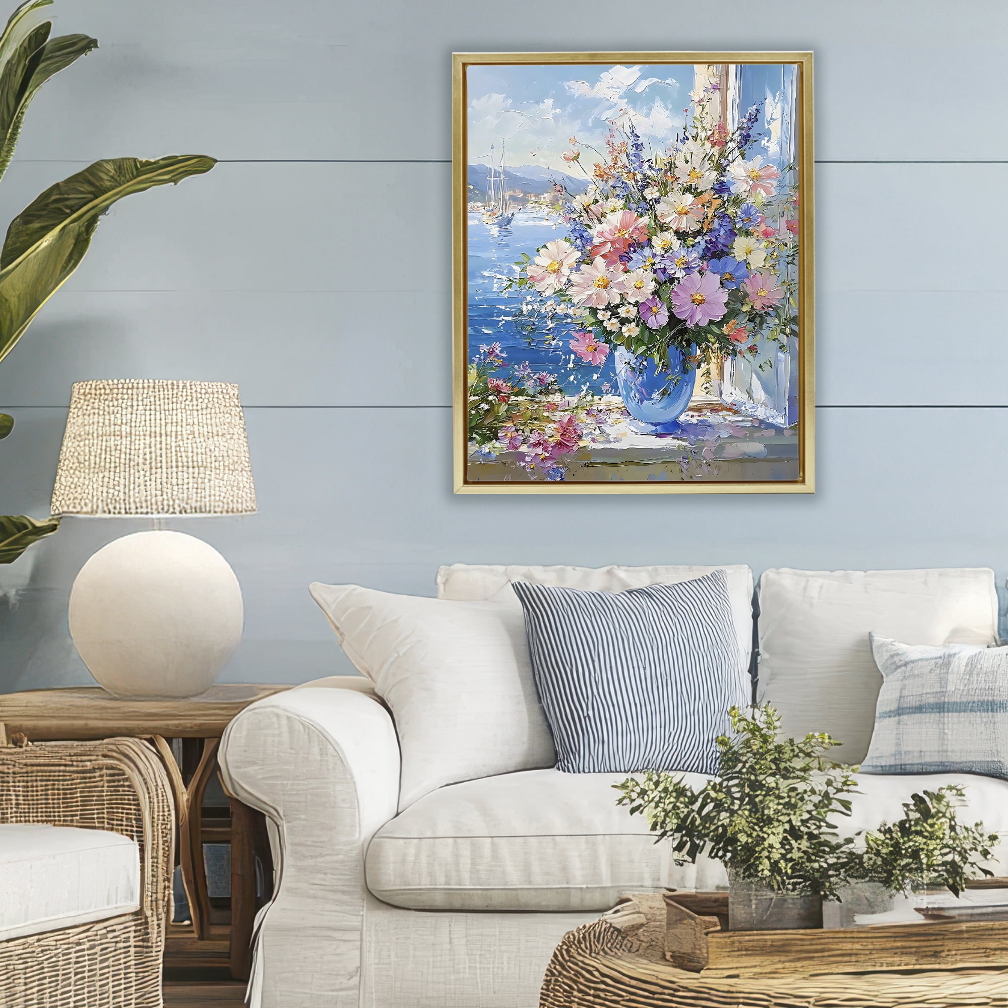 Stupell Industries Beautiful Bouquet on Ledge Gold Framed Floater Canvas Wall Art, design by Creative Studio
