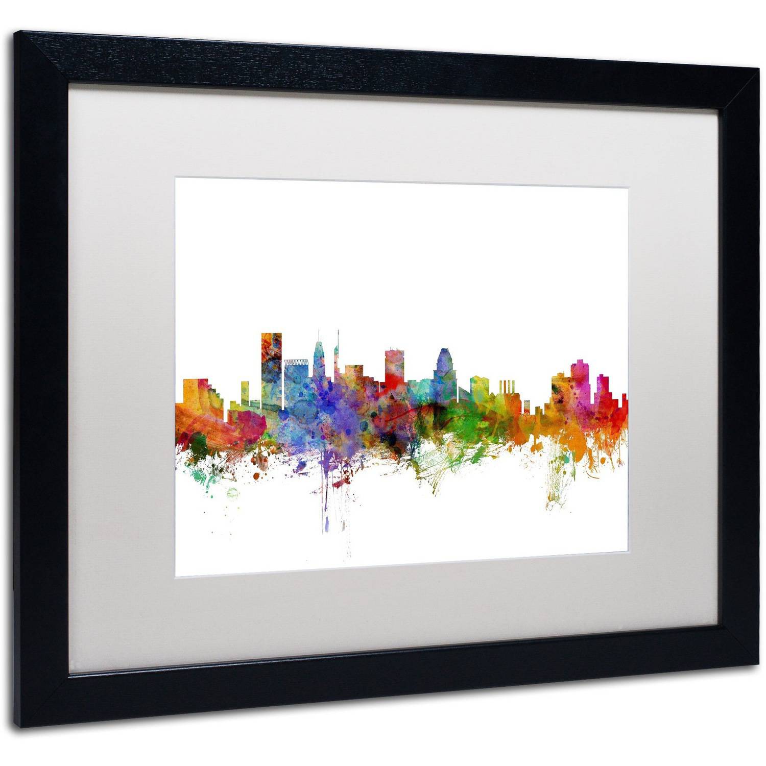 Trademark Fine Art 'Baltimore Maryland Skyline' Canvas Art by Michael Tompsett, White Matte, Black Frame
