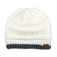 thumbnail image 2 of Trendy Warm Chunky Soft Stretch Cable Knit Beanie Skully, Ivory/Dk Mel Gray, 2 of 4
