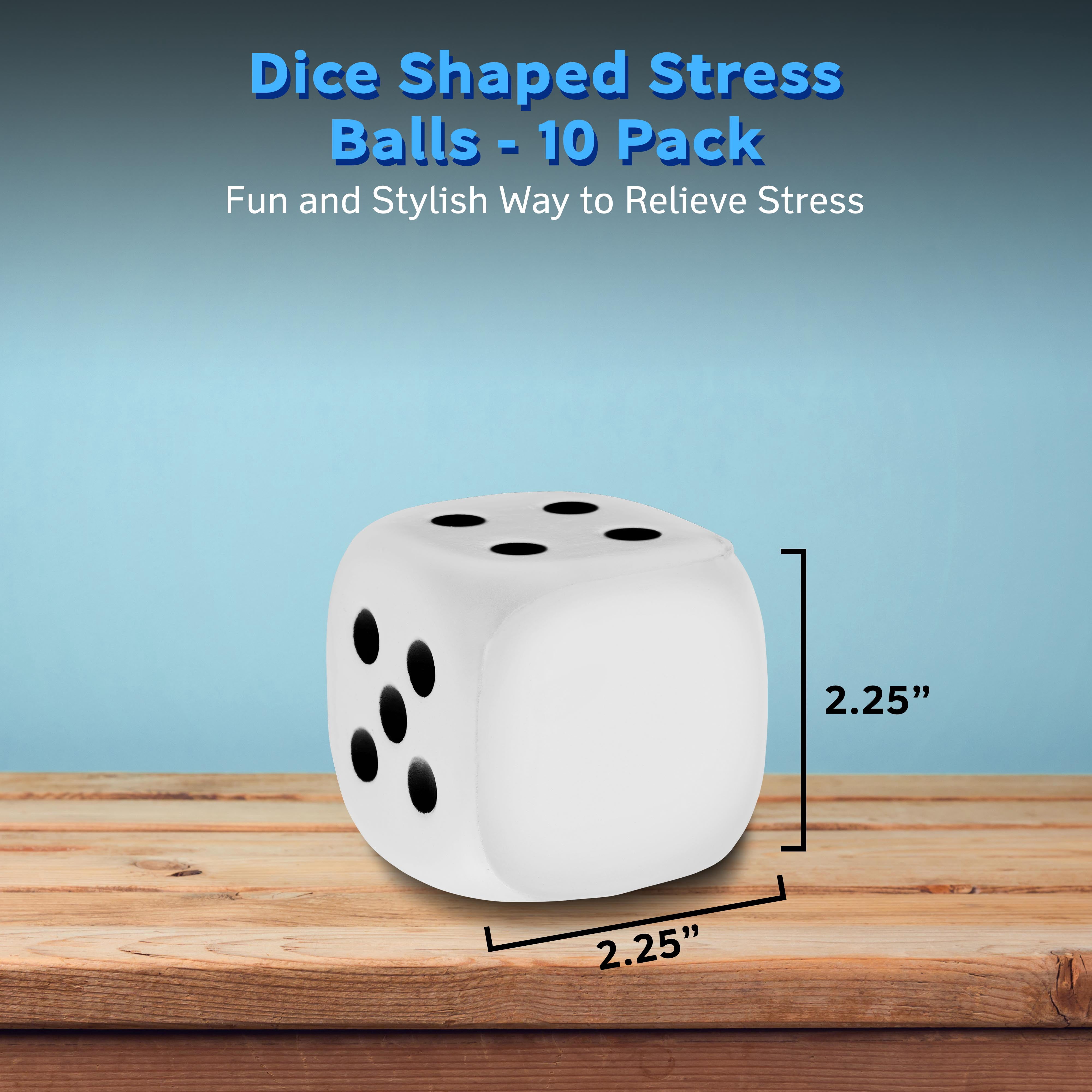 10 Dice Shaped Stress Balls Pack - Square, Stress Reliever, Hand Therapy, Lightweight - White