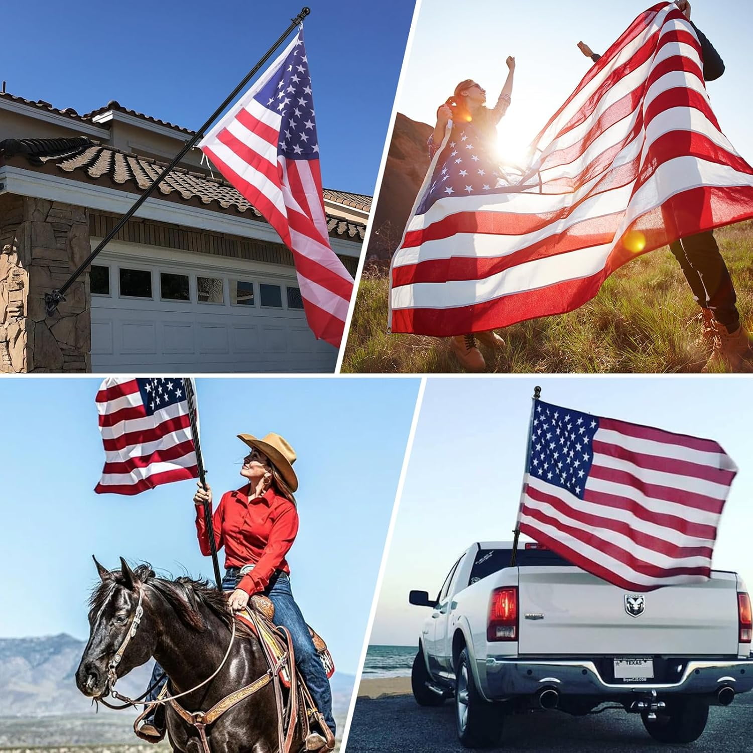 LCOKEIY Flag Pole with Bright 3x5 Embroidered US Flag with Brakets, Tangle Free Rustproof Flagpole Kit for House Yard, 5ft, Black