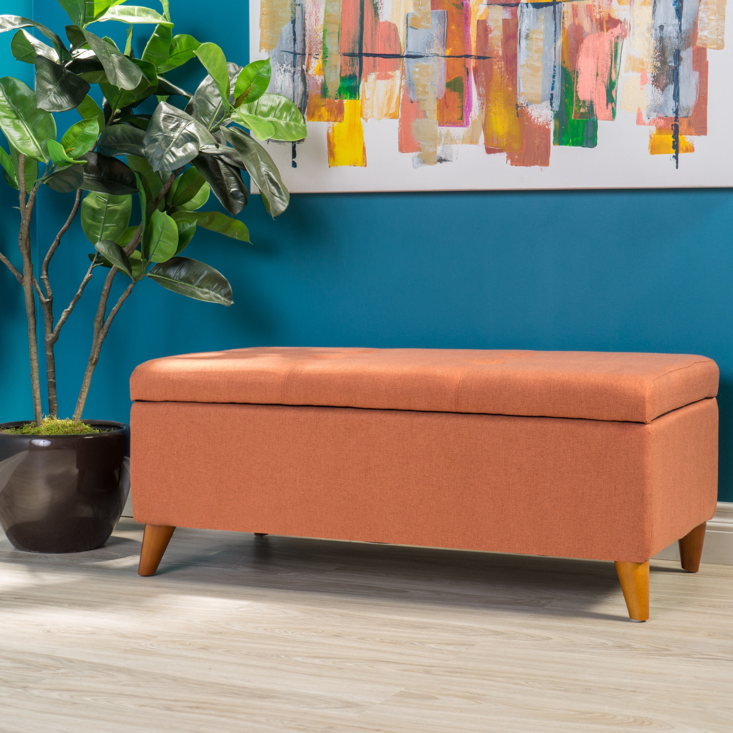 Noble House Hayden Orange Fabric Storage Ottoman