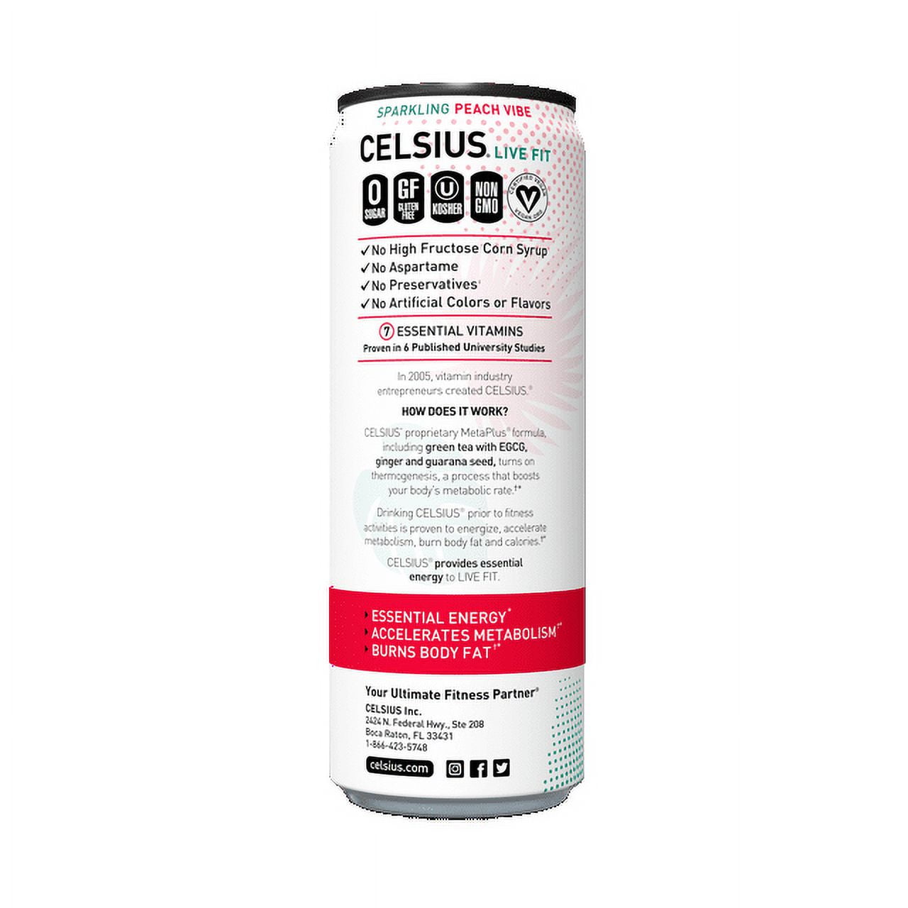 CELSIUS Sparkling Peach Vibe, Functional Essential Energy Drink 12 fl oz Can Pack of 12 (Pack of 2)