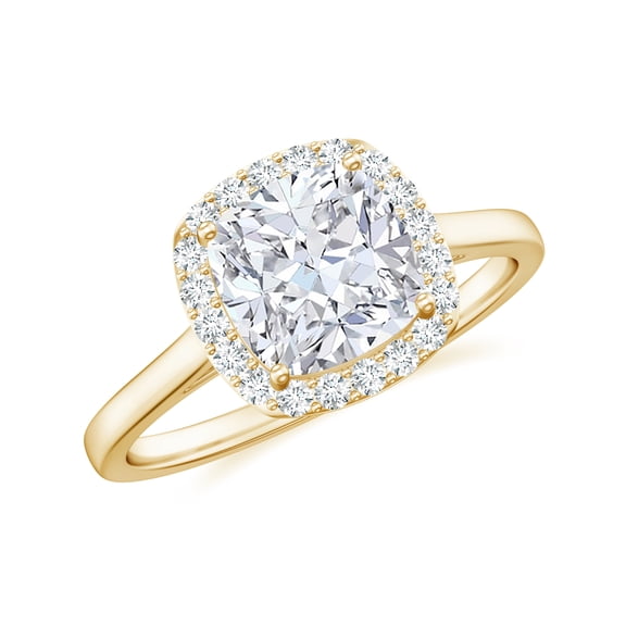 Natural Cushion Shaped Halo Engagement Ring with Moissanite in Yellow Gold Plated/ 925 Sterling Silver| Teardrop April Birthstone, Birthday, Anniversary, Wedding Jewelry, Ring Size 5