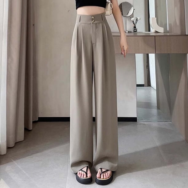 WILLBEST Pantalones Casuales de Mujer, Cintura Alta, Pierna Recta, Holgados, de Pierna Ancha, de Gasa Suave, Ligeros, Transpirables, Cómodos para Verano y Otoño. XXXXXL