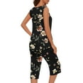 thumbnail image 6 of Mens Gifts! QATAINLAV 2 Piece Pajama Set for Women Floral Printed Crew Neck Tanks Vest and Cropped Pants Night Wear Cotton Comfy Lounge Sleepwear Black L, 6 of 7
