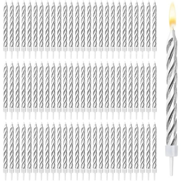 72 Pack Silver Birthday Candles for Cake, Short Twisted Metallic Candle for Wedding, Anniversary & Baby Shower Party Decorations