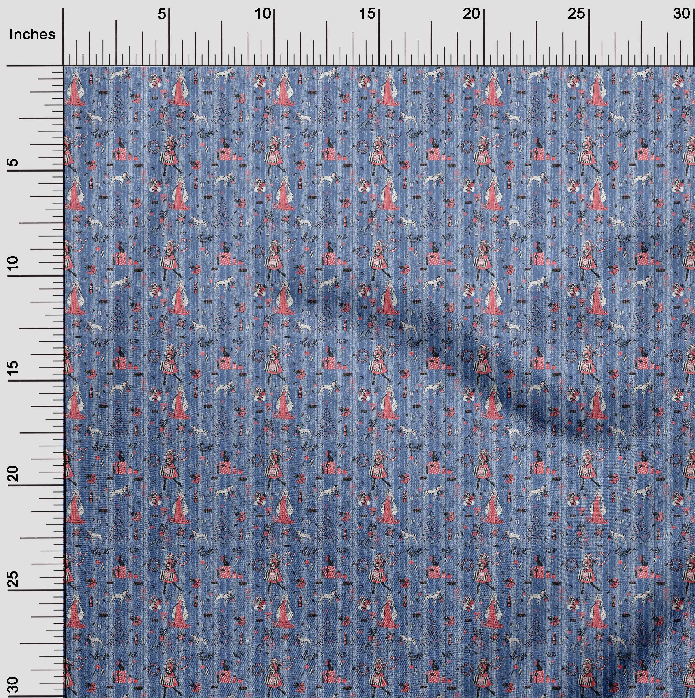 oneOone Cotton Poplin Blue Fabric Christmas Sewing Material Print Fabric By The Yard 56 Inch Wide