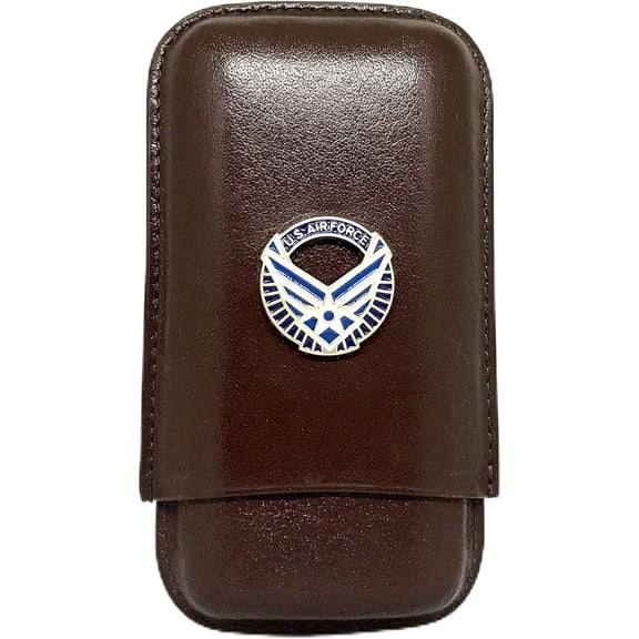 Brown Leather 3-Finger Cigar Case – (Air Force – Wings)