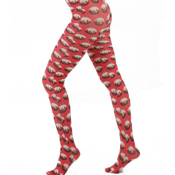 Red Puddings Patterned Print Tights for Women