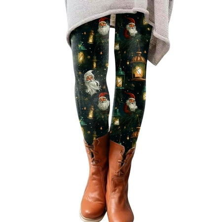 Dndkilg Christmas Leggings for Women Graphic Tummy Control High Waisted Holiday Womens Panties Funny Workout Clothing Tight Active Leggings Dark Blue 2XL