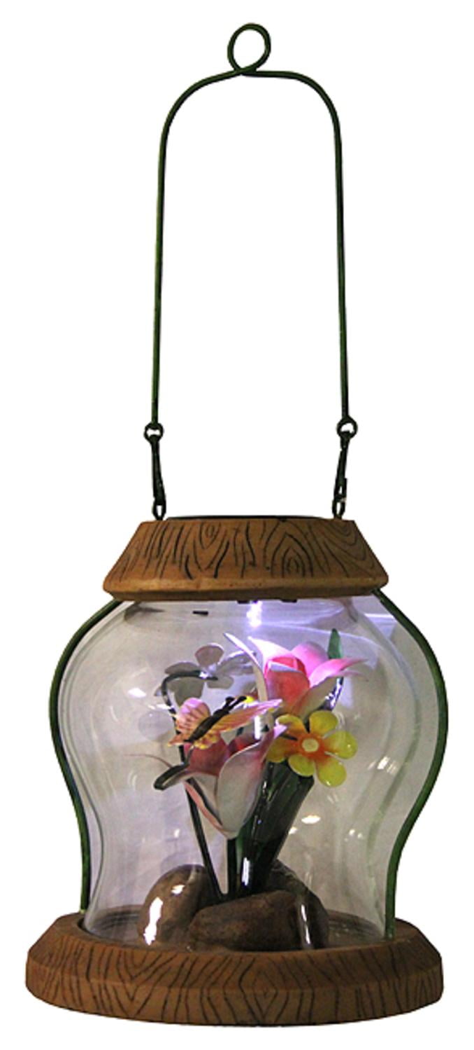 7" LED Lighted Solar Powered Outdoor Garden Lantern with Flowers by CC Outdoor Living