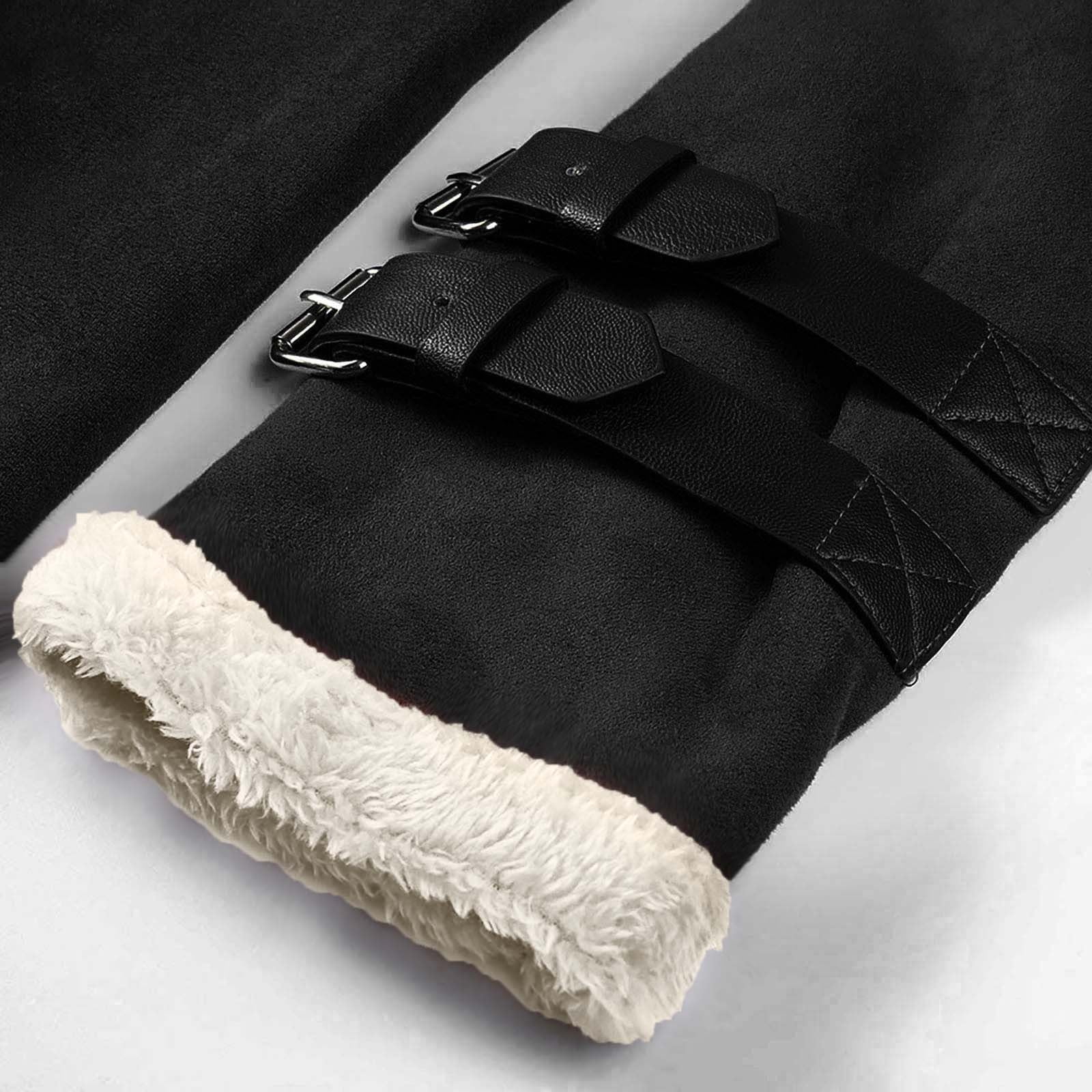 QATAINLAV Mothers Day Gifts! Womens Fashion Suede Faux Leather Sherpa Jackets Long Sleeve Warm Fleece Coat Zip Up Lapel Motorcycle Short Jackets Black M