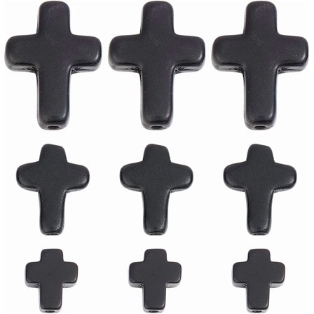 1 Box 90Pcs Black Beads 3 Sizes Small Stone Bead 10/16/20mm Mini Tiny Turquoise Gemstone Beads Charms Easter Holiday Pocket Crosses for Jewelry Making Beading Kits for DIY