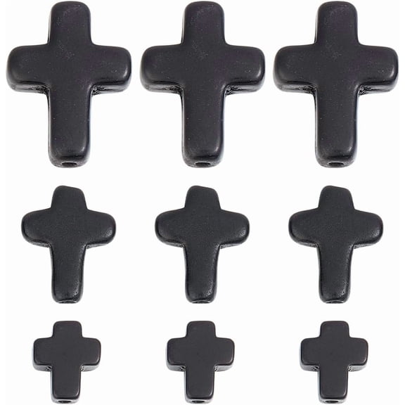 1 Box 90Pcs Black Beads 3 Sizes Small Stone Bead 10/16/20mm Mini Tiny Turquoise Gemstone Beads Charms Easter Holiday Pocket Crosses for Jewelry Making Beading Kits for DIY