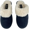 thumbnail image 4 of Clarks Womens Open Back Suede Leather Comfort Clog Slipper JMS0583C - Plush Faux Fur Trim - Indoor Outdoor House Slippers for Women Navy Premium Suede, 7, 4 of 6