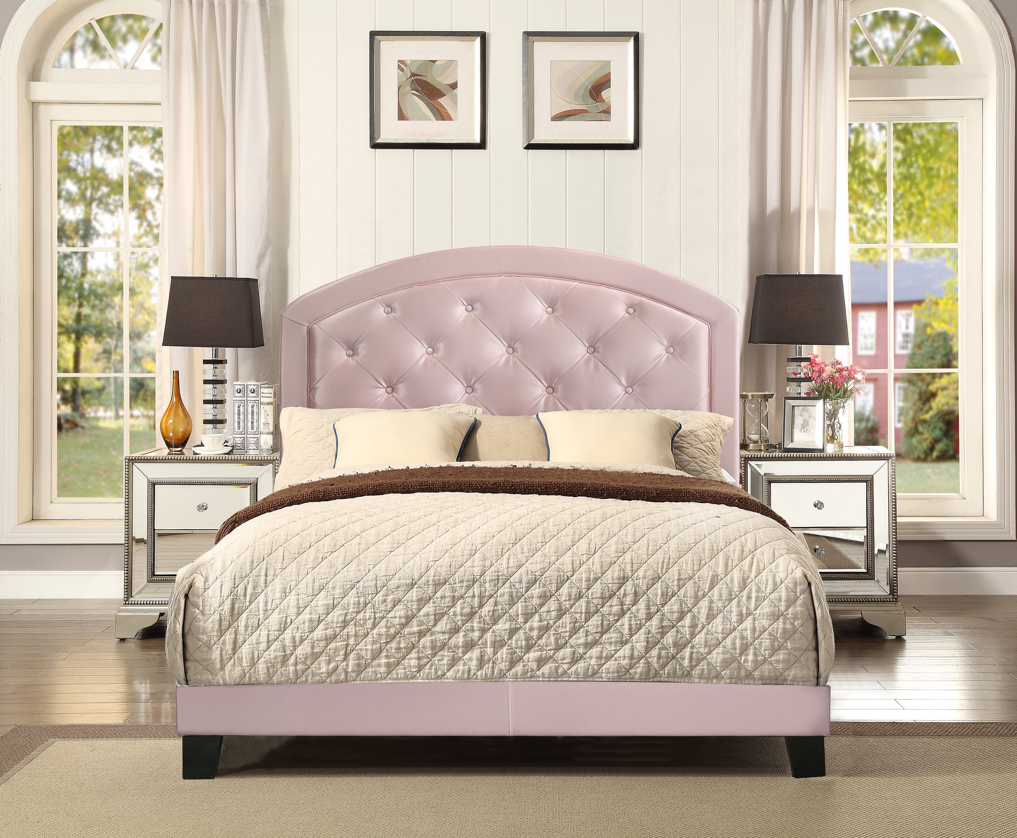 Crown Mark Pink Gaby Full Platform Bed with Adjustable