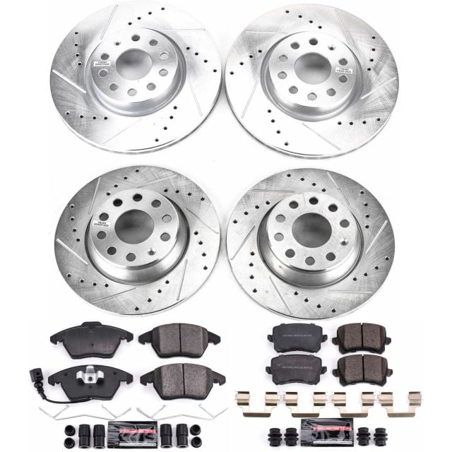 PowerStop Front and Rear Z23 Evolution Sport Carbon-Fiber Ceramic Brake Pad and Drilled & Slotted Rotor Kit Fits: VOLKSWAGEN Select Models K7838