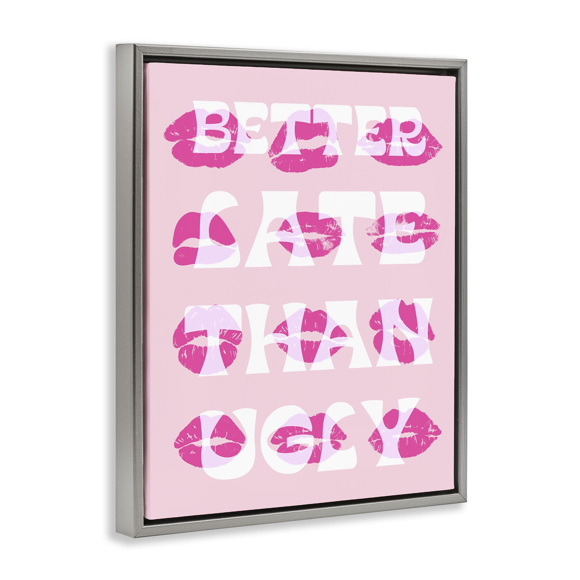 Stupell Industries Better Late Than Ugly Beauty & Fashion Painting Gray Floater Framed Art Print Wall Art, 17 x 21
