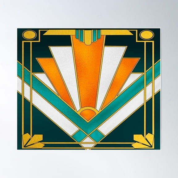 Orange And Green Art Deco Poster Wall Art, Modern Wall Decor For Living Room Bedroom, 8x12 UNFRAMED